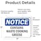 Signmission Contains Waste Cooking Grease, 7 in W x Rectangle, Vinyl Decal OS-2PACK-NS-D-57-L-10807 - alternate 5